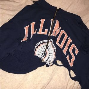 Lf distressed crop zipper sweatshirt